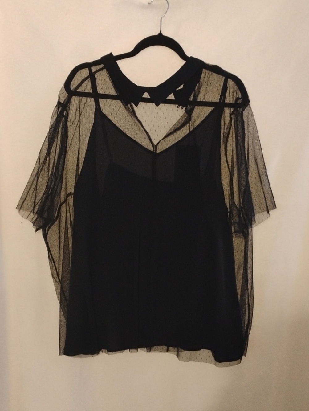 Who What Wear Black Sheer Dot Mesh Camisole Top